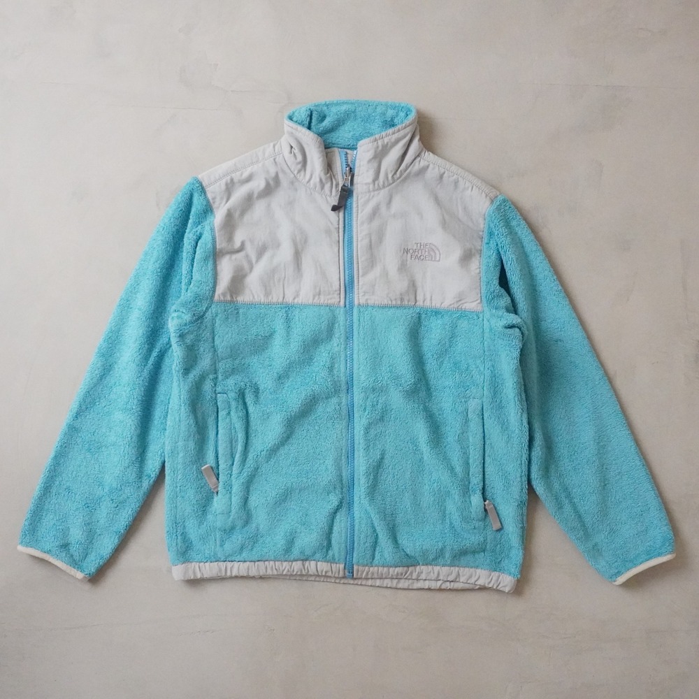 The North Face Denali Fleece Jacket Large Youth Juniors Cyan Blue Grey Full Zip